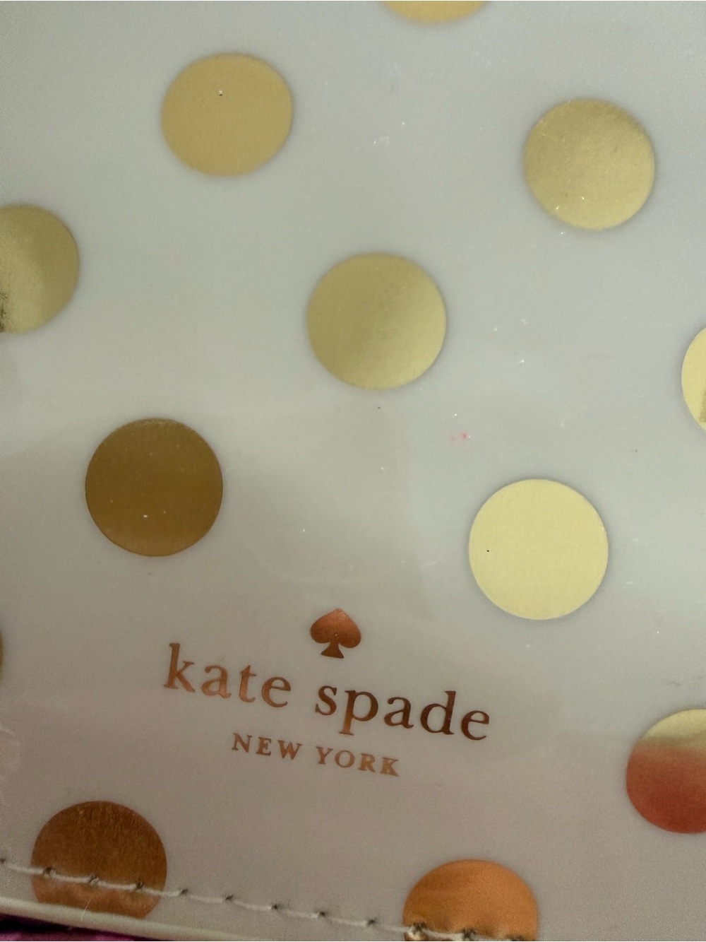 kate spade White and Gold Polka Dot Pouch